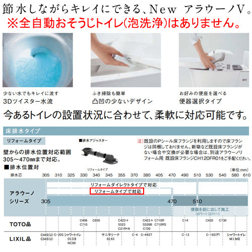タンクレストイレ NewアラウーノV[専用トワレSN5][床:排水芯305～470mm][リフォーム][手洗い有り][タンクレス便器][一般地]