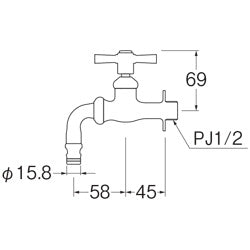 一般用蛇口[壁][単水栓][ガーデン用水栓][スパウト58mm][一般地]