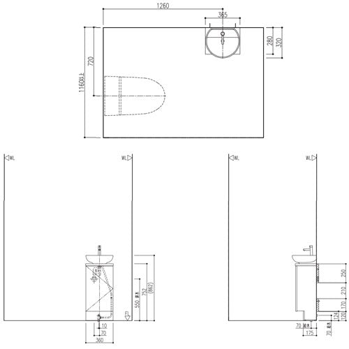 手洗キャビネット[キャパシア][カウンター奥行280][丸形][キャビネットタイプ][ハンドル水栓][床壁共通給水][壁排水][右仕様][一般地・寒冷地共用]